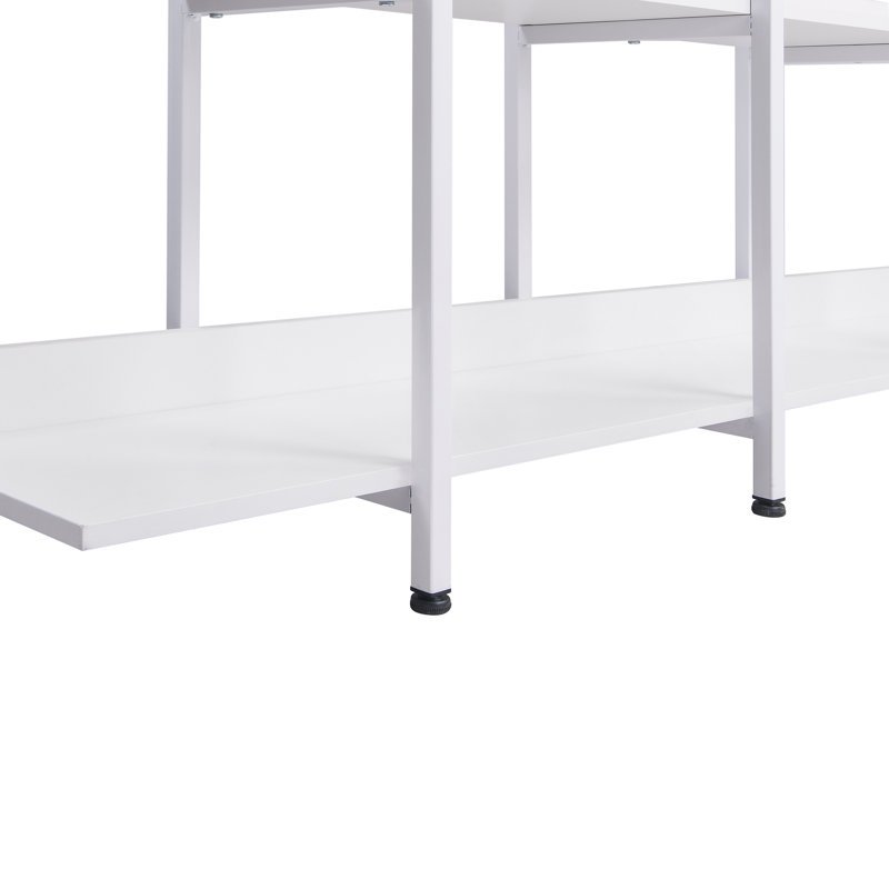 Bibliothèque à 5 niveaux avec bureau ouvert, tablette de style industriel rétro avec structure en métal, Blanc