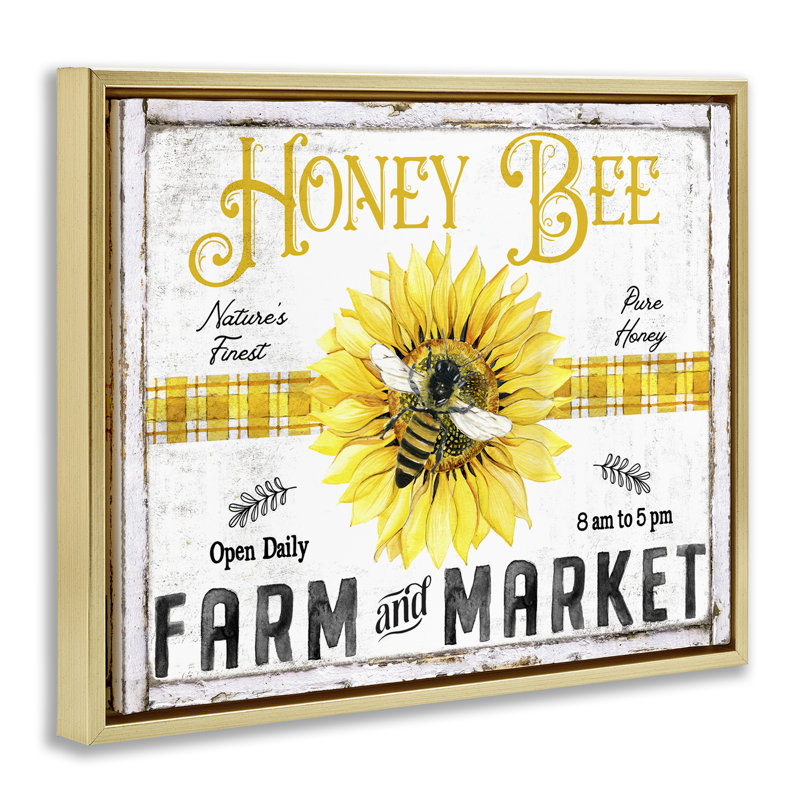  «Rustic Honey Bee & Flower», art mural encadré flottant par Creatif Belle, H 25 po x l 31 po, Cadre flottant métallique doré