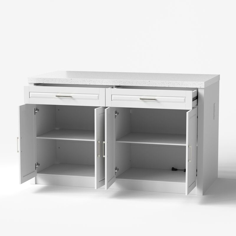 Îlot de cuisine moderne l 61 po avec tablettes réglables, Blanc / blanc