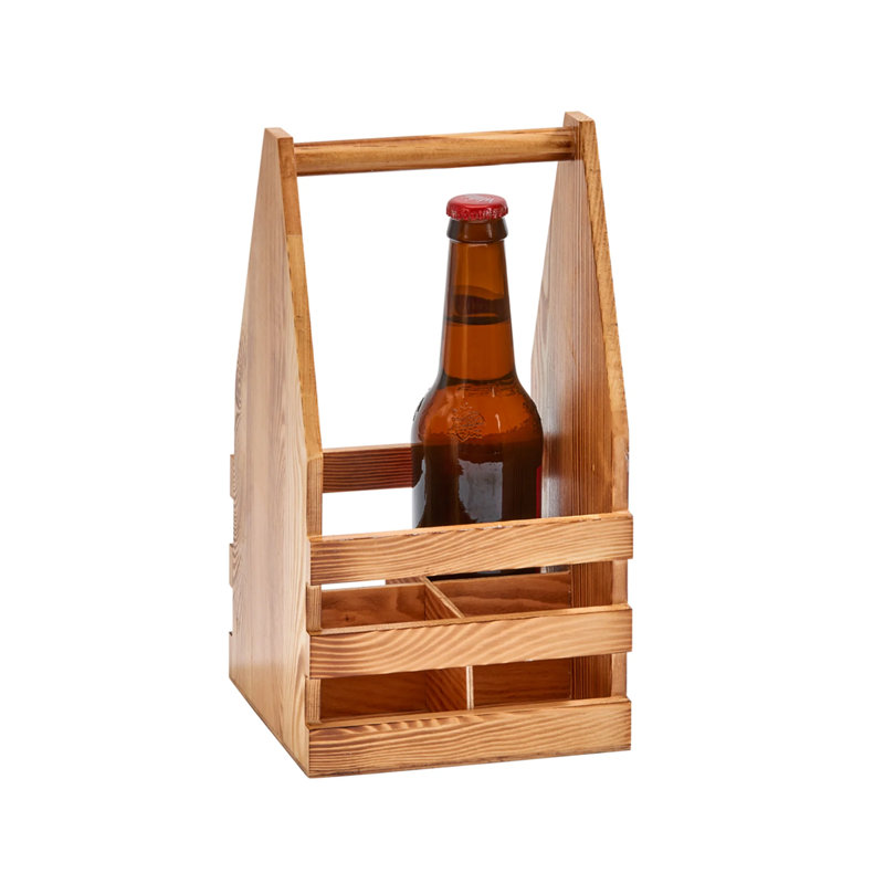 Wood 4 Bottle Beverage Caddy Carrier