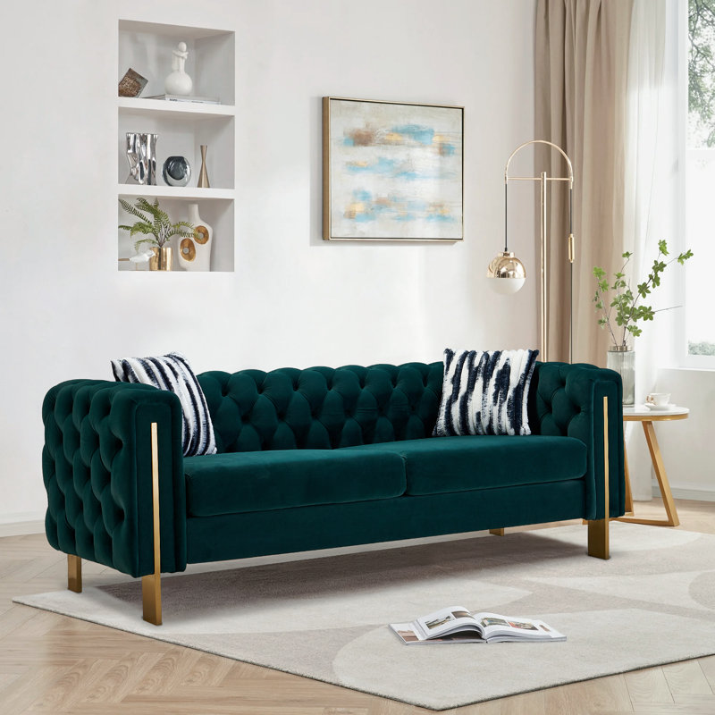 Canapé à accoudoirs carrés 84,25 po Jamayiah, Velours vert
