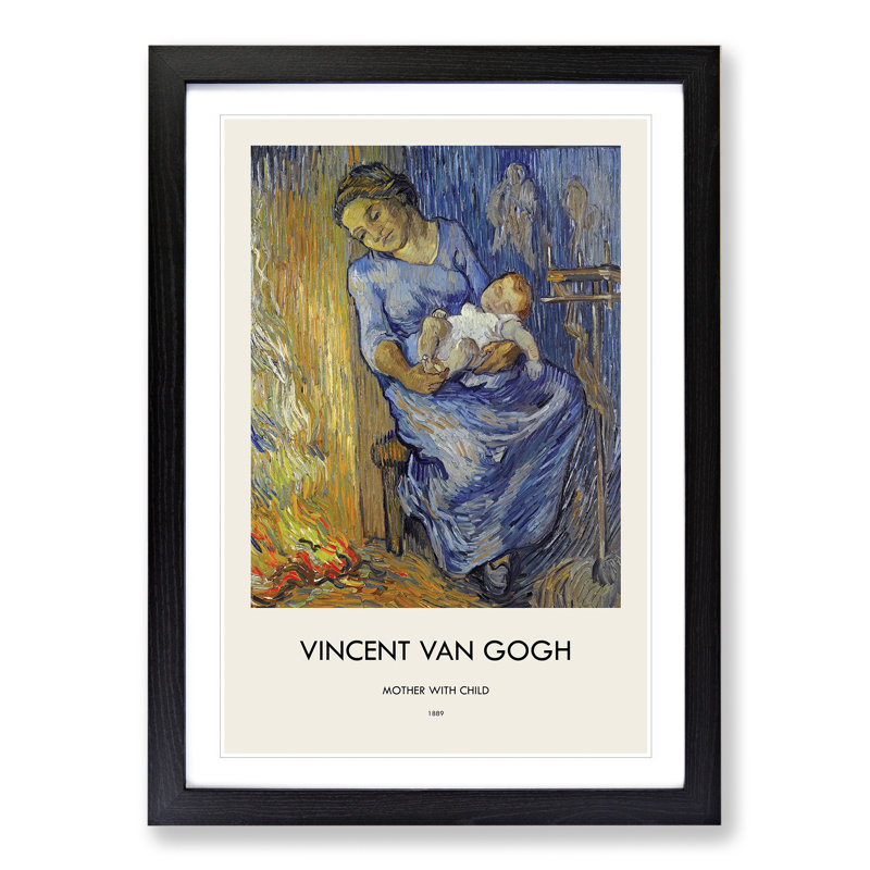 Mother with Child by Vincent Van Gogh - Picture Frame Painting, 48cm H x 36cm W x 2cm D, Black