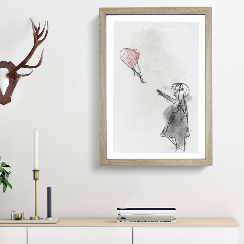 Red Balloon Girl in Abstract by Banksy - Picture Frame Graphic Art Print, 65cm H x 48cm W x 2cm D, Oak Framed