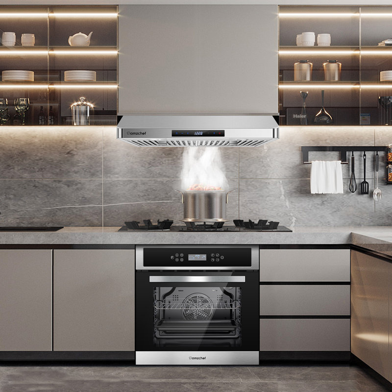 Hotte sous l'armoire de 30 pouces, évent de cuisine à conduit de 900 pi³ / min, acier inoxydable, 3 vitesses silencieuses avec commandes tactiles et tactiles, éclairage DEL en acier inoxydable