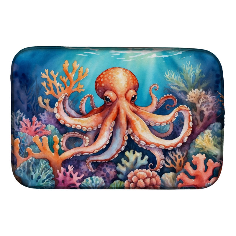 Octopus Among Coral Dish Drying Mat