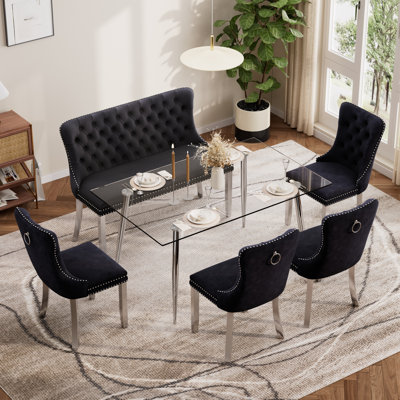 Ensemble de table de salle à manger rectangulaire avec banc pour 4-6, table de cuisine moderne et chaises avec fauteuil rembourré en velours pour salle à manger, petit espace, appartement