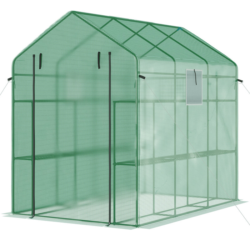 Outsunny Walk-In Greenhouse With Mesh Door And Windows, 76.8" H x 84.3" W x 56.3" D, Green