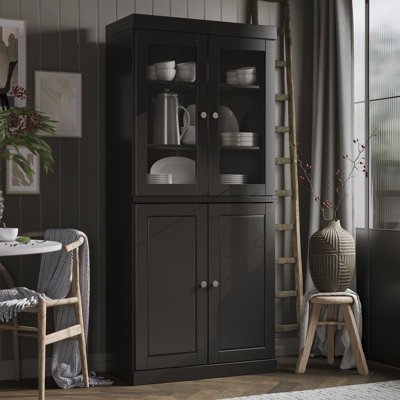 Kaniesha Palace Imports 100% Solid Wood Pantry Cabinet, Raised Panel & Clear Glass Doors, 2 Drawers, Adjustable Shelves, 32" Wide, 71.5" Tall