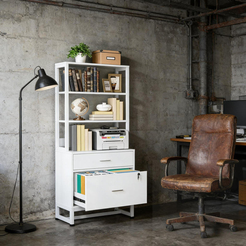 Armoire de bureau 2 tiroirs avec bibliothèque