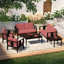 Ensemble de patio extérieur en teck Junco pour six personnes avec coussins et deux tables-930960646-930960647
