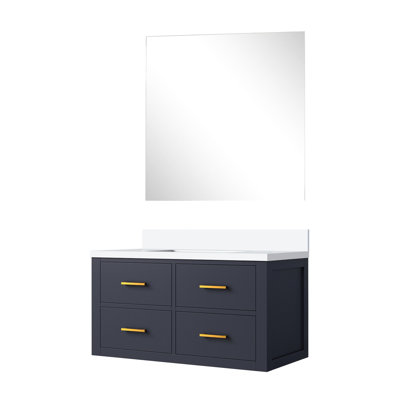 36 In. W X 22 D Blue Bath Vanity With Cultured Marble Top And Included Mirror Cabinet Solid Wood Frame Soft Close Function