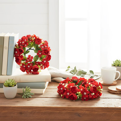 2 Pcs Of 9-Inch Candle Wreaths, Mini Wreaths With Artificial Flowers, Wedding Table Decorations, Home Wreaths, Farmhouse-Style Tabletop, Rustic Party Decor