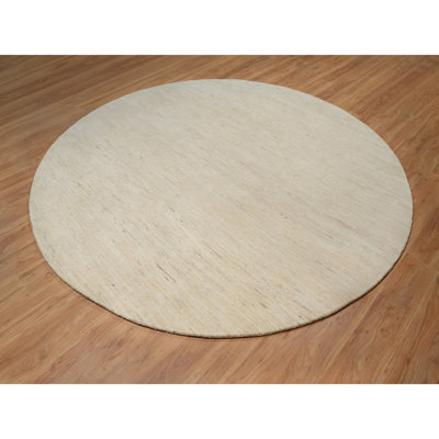 Tapis oriental blanc, épais et moelleux 9 pi 10 po x 9 pi 10 po, Lori Buft Gabbeh, pure laine, noué à la main, rond, tapis oriental