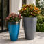 Ensemble de 2 pots à fleurs modernes en résine à finition mixte avec soucoupes et écrans de drainage, bleu brillant et gris moucheté-351265027