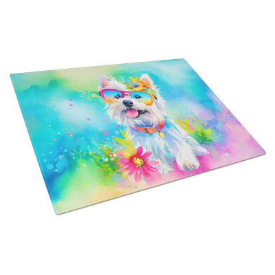 Westie Hippie Dawg Glass Cutting Board Large