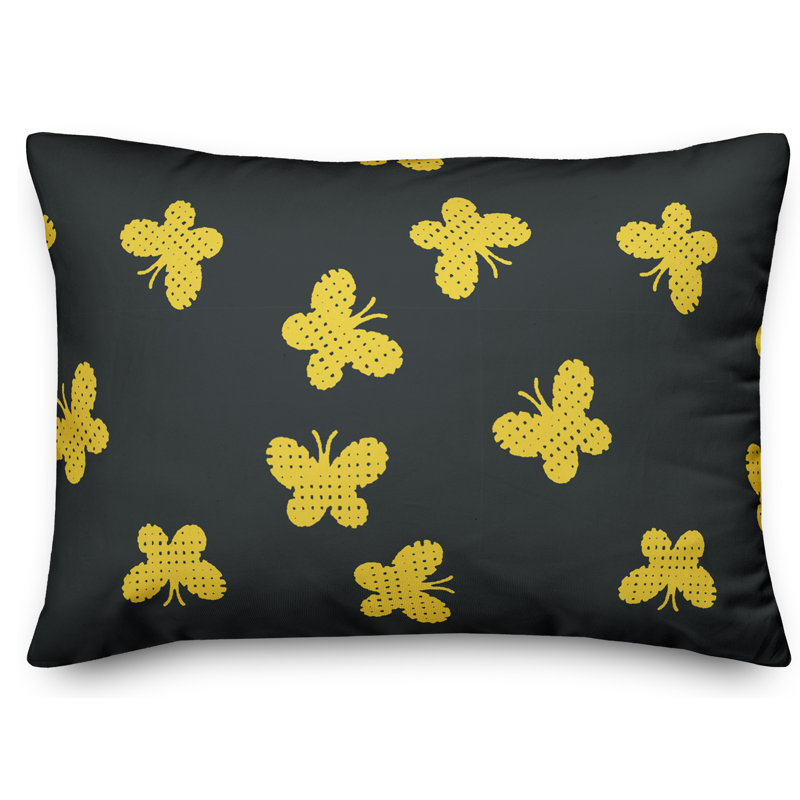 Coussin Butterfly, Gris charbon / jaune