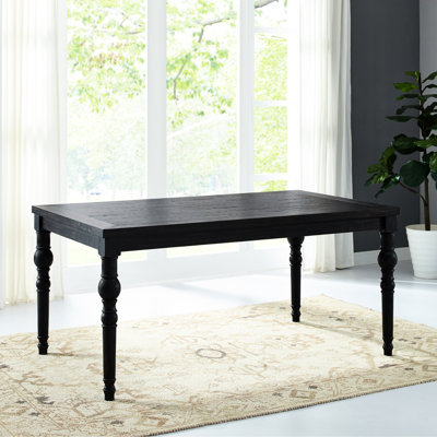 Table de salle à manger de style urbain, noire - Plateau en bois veiné riche, pieds tournés élégants, structure en hévéa massif, 165 cm L x 97 cm P x 76 cm H, assemblage requis. Plateau pour un look luxueux, pattes pour une touche classique.