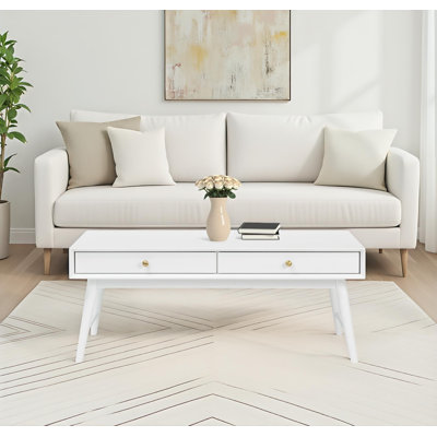Dorsey 46" Mid-Century Coffee Table with Storage Drawers and Solid Wood Legs