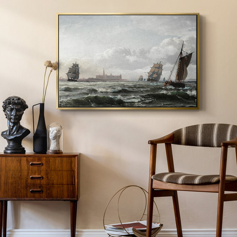 «Vintage Nautical Print-CXCIX» sur, Toile avec cadre flottant or, H 25 po x l 37 po