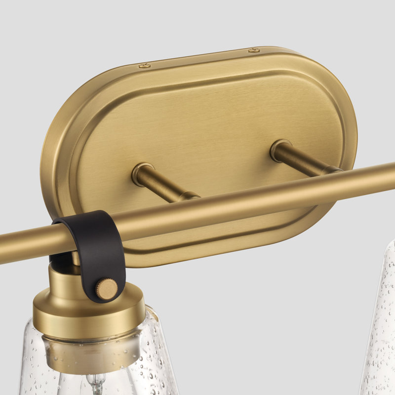 Éclairage pour salle de bain 4 lumières or antique avec abat-jour en verre bullé, Laiton antique, Quatre lumières