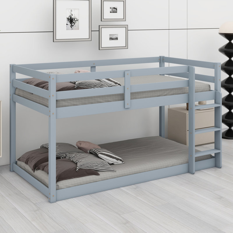 Wooden Floor Bunk Bed With Ladder, Gray