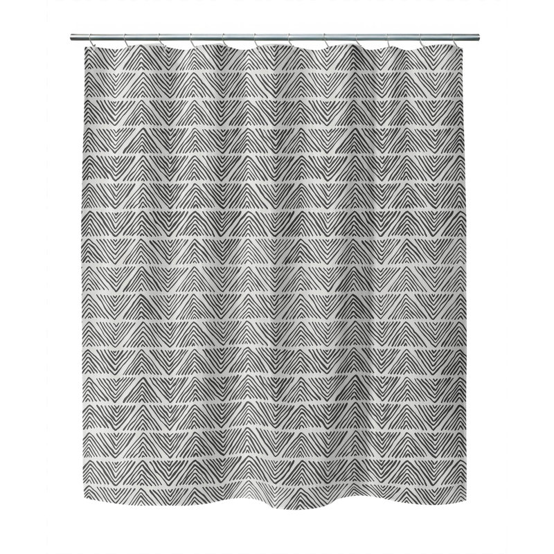 Chev Wave Stripe Ultra-Thin Lightweight Shower Curtain, Ivory/Charcoal