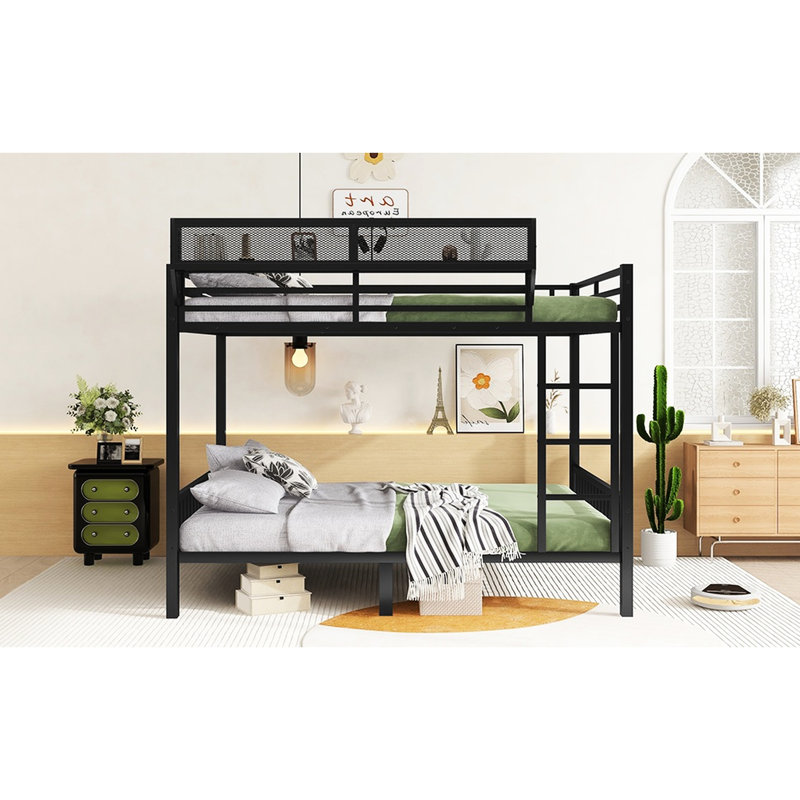 Grand lit superposé en métal noir avec tablette de rangement, pour adultes, structure stable, thermolaquée, capacité de 350 lb / 600 lb