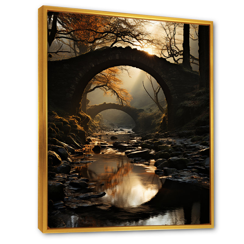 Pont vers nulle part, paysage I, H 40 po x l 30 po x P 1,5 po, Cadre flottant doré