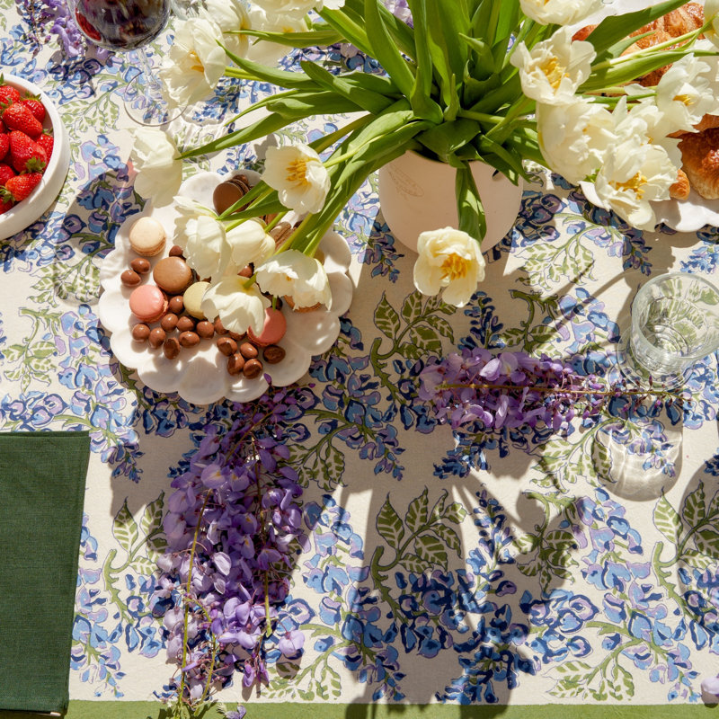 Wisteria Handmade Floral Tablecloth, 86" x 59", Blue/Green