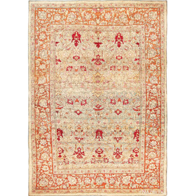 One-of-a-Kind Rectangle 10'3" X 14'4" Before 1900 Wool Area Rug in Orange/Beige
