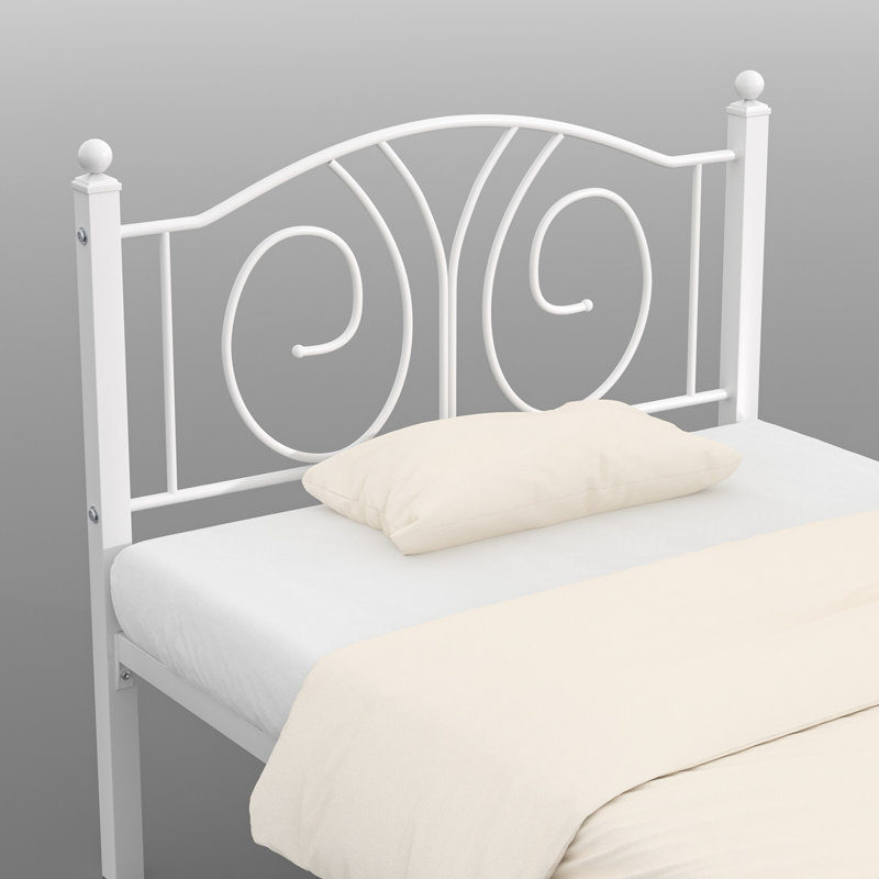 Set of 2 Twin Size Modern White Metal Platform Bed with Headboard and Footboard, 12.6" Under Bed Storage, White