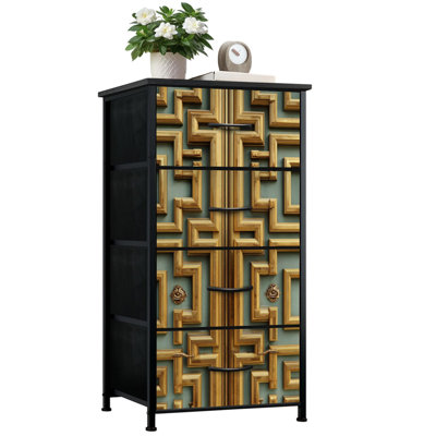 Commode de rangement verticale 4 tiroirs avec tiroirs en tissu Mid-Century
