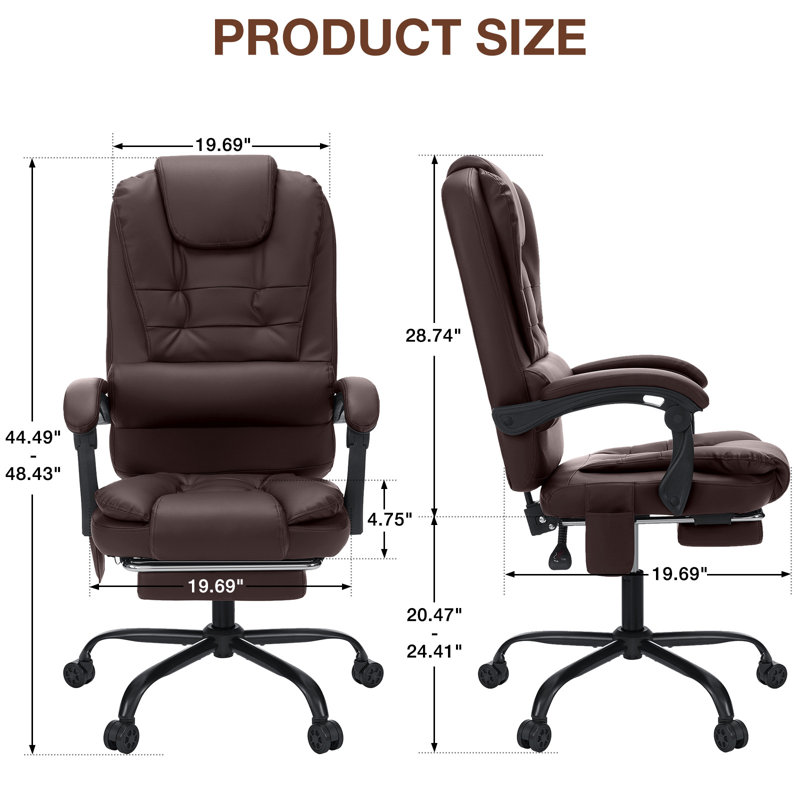 Fauteuil de bureau ergonomique avec repose-pieds Massage, Brun