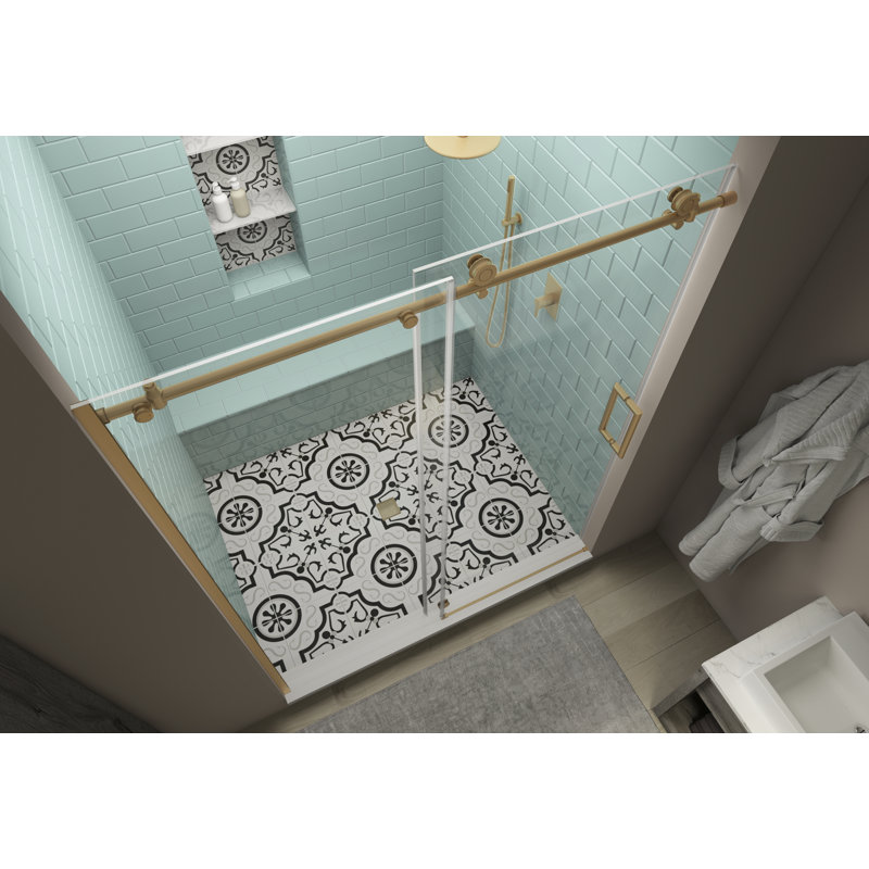 Coraline XL 44" W x 80" H Single Sliding Frameless Shower Door, Left Opening, Gold