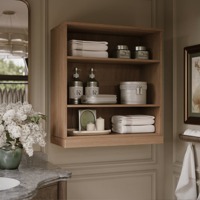 Palace Imports Premium 100% Solid European Oak Bathroom Wall Cabinet, Open Shelving, 32" W x 35.75" H
