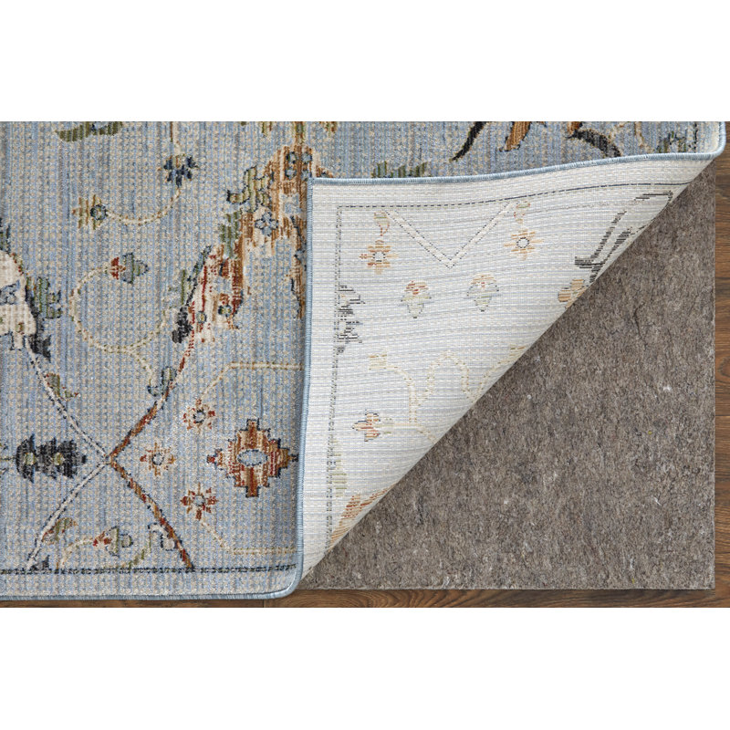 Melrose Blue Floral 9' x 12' Viscose Area Rug
