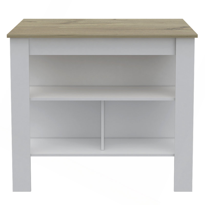 Îlot de cuisine, table de cuisine H 35 po, trois tablettes de rangement ouvertes, quatre pieds