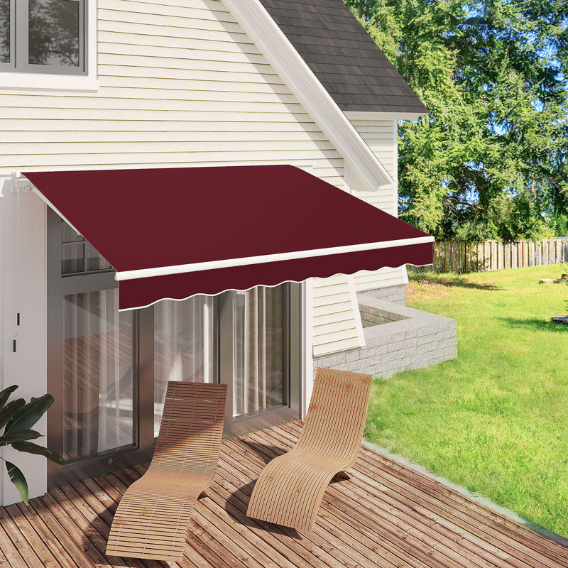 AECOJOY Manual Retraction Slope Patio Awning, 98.4" W x 78" D, Wine Red, Solid Color