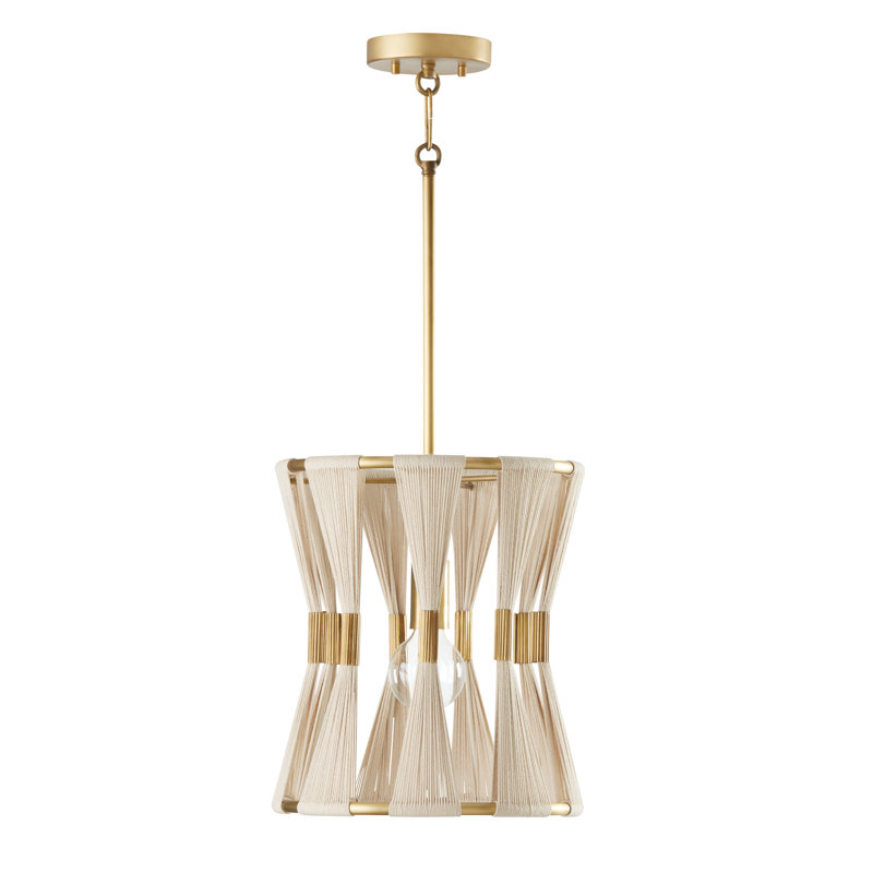 Luminaire suspendu cylindrique unique à 1 lumière avec accents de corde Bianca, Corde naturelle blanchie