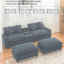 Canapé modulaire modulaire avec 2 repose-pieds, ports USB, porte-gobelets et rangement caché - Canapé en L revêtu de chenille-1967345624
