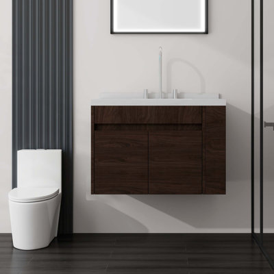 Meuble-lavabo flottant peu encombrant avec comptoir en marbre de culture et portes à fermeture en douceur
