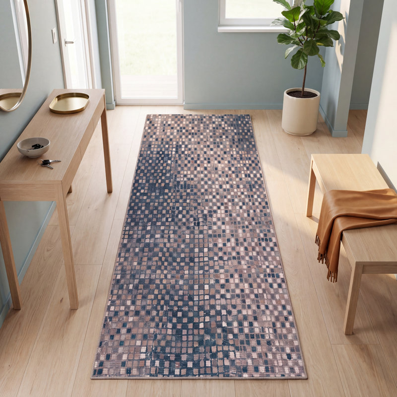 Tapis moderne moucheté à motif mosaïque abstrait, de couleur étain, turquoise, beige, gris, brun et blanc. Lavable à la machine, antidérapant, à poils courts, pour l'intérieur et l'extérieur, adapté aux animaux domestiques. Convient au salon, à la chambre à coucher, à la salle à manger, à l'entrée, au corridor ou au bureau.