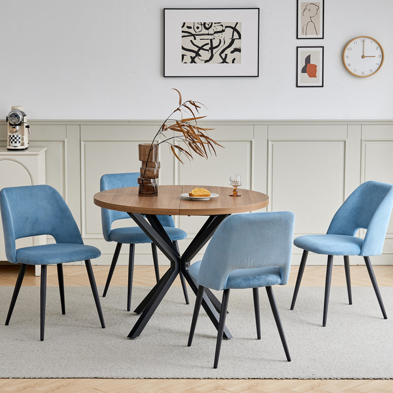 4 -Person Dining Set, Dark Brown, Blue