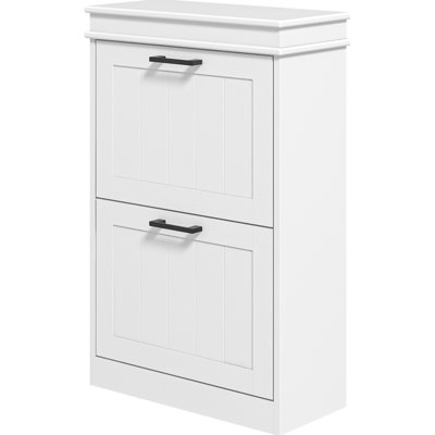 Armoire à chaussures pour le vestibule HOMcom, étagère de rangement pour chaussures étroite avec 2 tiroirs rabattables et tablettes réglables pour 10 paires de chaussures, blanc