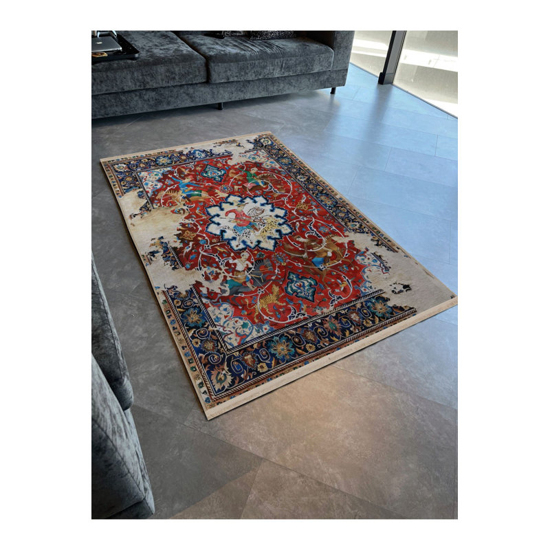 Tapis décoratif multicolore à motif traditionnel abstrait et lavable à la machine, Rectangle 3 pi 3 po x 4 pi 11 po