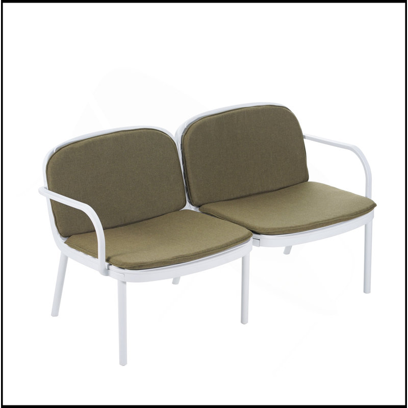 Luna Outdoor Patio PP Loveseat, White Frame With Green Cushion, Gray, White