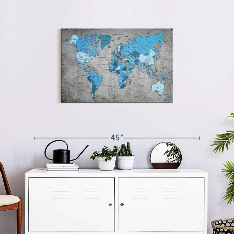 Géographie, carte du monde II, H 20 po x l 30 po