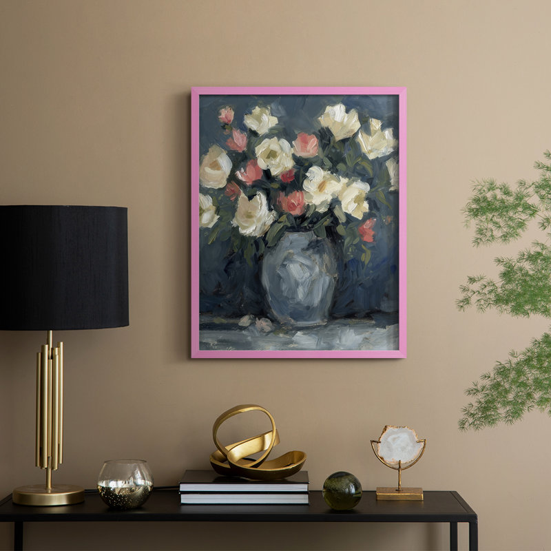 Impasto Floral Arrangement II, reproduction encadrée - bois massif, H 21 po x l 17 po, Pink