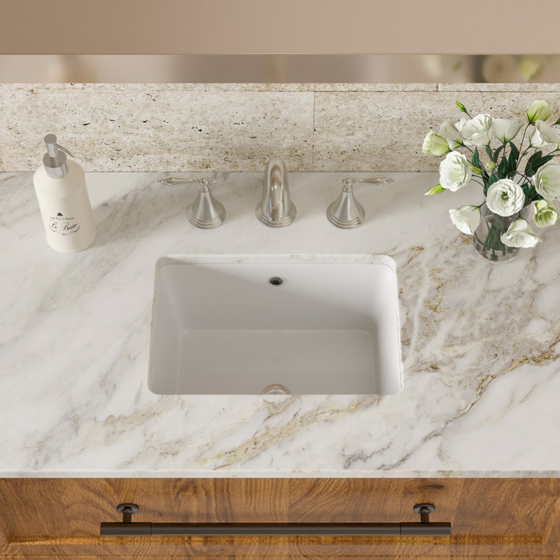 Ceramic Rectangular Undermount Sink 18"X12" With Overflow - White, Sleek, Acid- For Multiple Locations White Bathroom Modern, Stain-, Uses