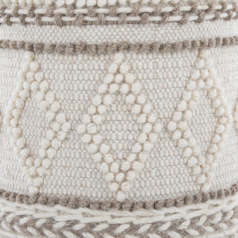 18 - Inch Beige Handwoven Wool For Storage, And Knoted Design Embellishment, Removable Top Storage Space, Multi Function Use, 14.25" Interior Width, 250 Lbs Weight, Indoor Use Only, No Assembly 18"
